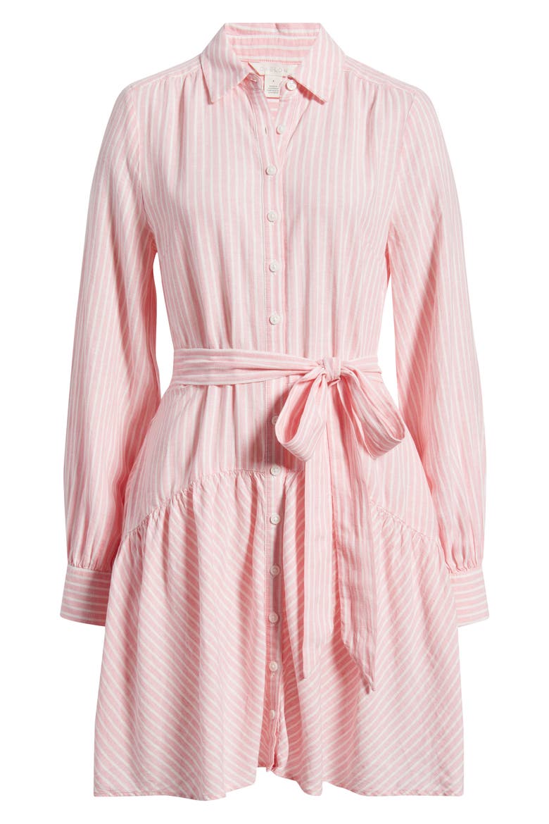 Long Sleeve Linen Blend Mini Shirtdress, Alternate, color, PINK- IVORY PENNY STRIPE
