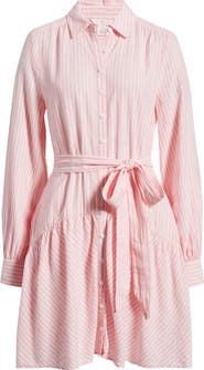 Caslon® Long Sleeve Linen Blend Mini Shirtdress