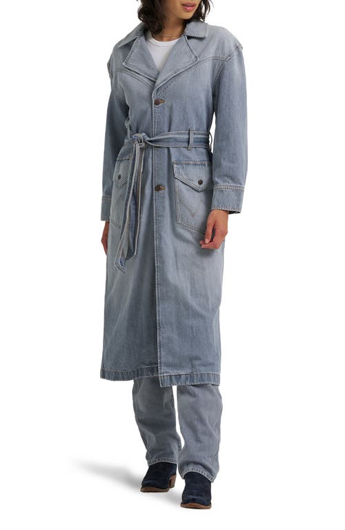 Wrangler Western Denim Trench Coat Jacket In Gray