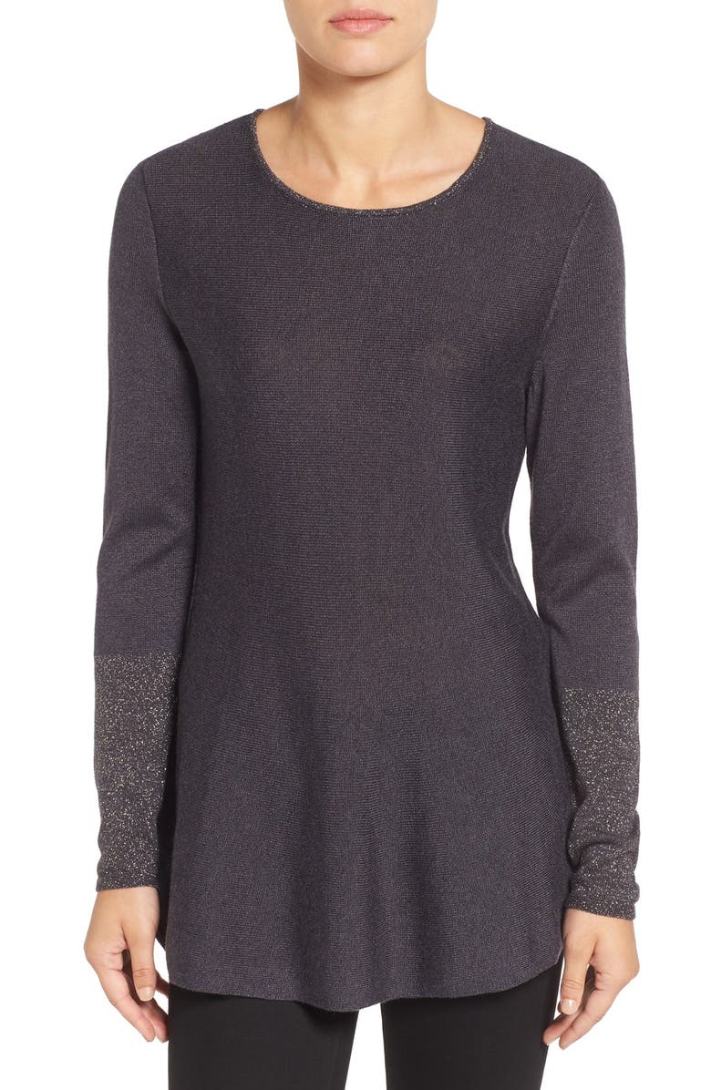 NIC+ZOE Primrose Metallic Knit Peplum Top, Main, color, 