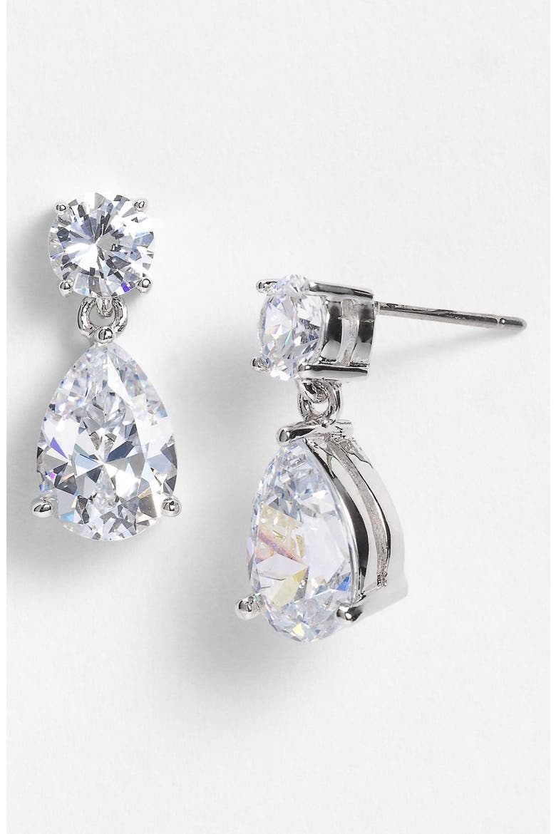 Cubic Zirconia Teardrop Earrings, Alternate, color, SILVER/ CLEAR CZ