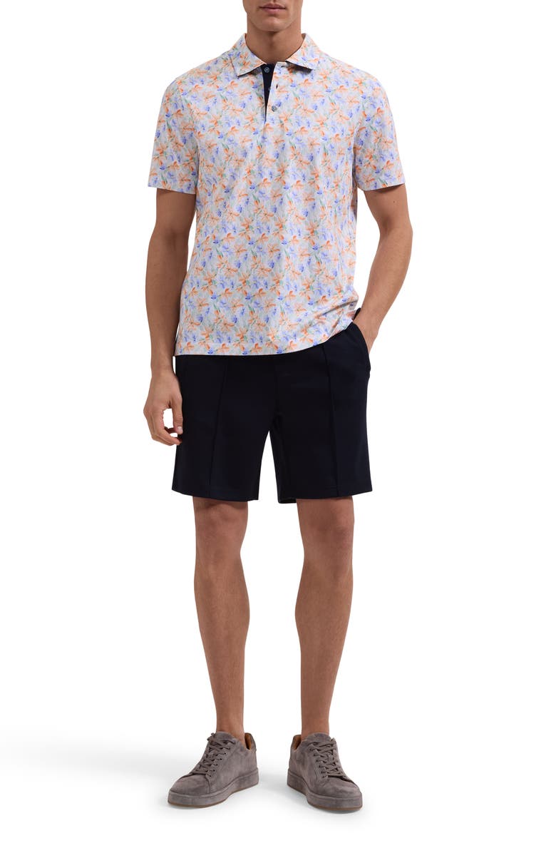 Bugatchi Hendrix Floral Pima Cotton Polo, Alternate, color, Peach