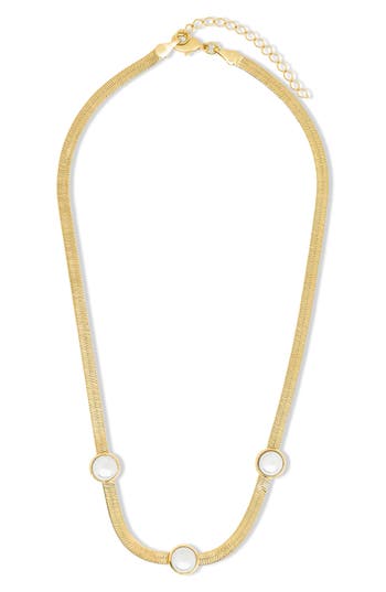 Sterling Forever 14k Plated 10mm Pearl Pamela Stationed Herringbone Necklace
