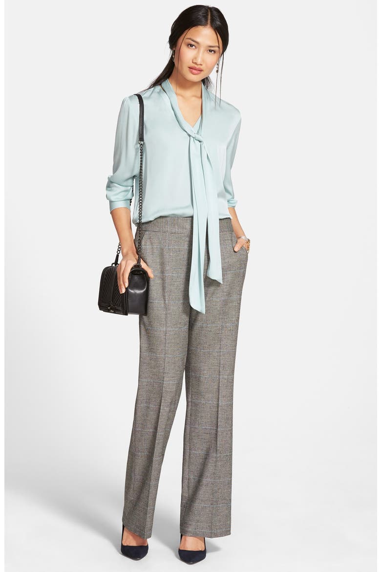 'Clara' Check Plaid Pants, Alternate, color, BLACK MULTI WALES PLAID