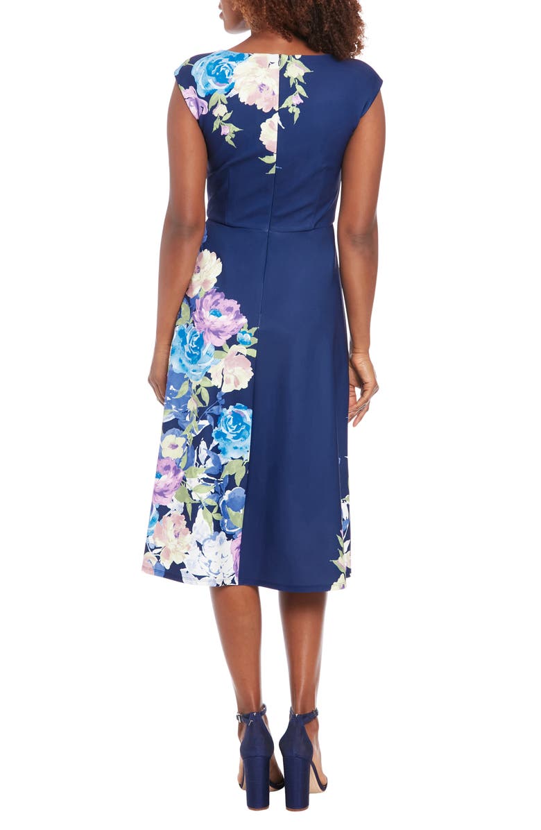 London Times Floral Sleeveless Asymmetric Fit & Flare Dress, Alternate, color,