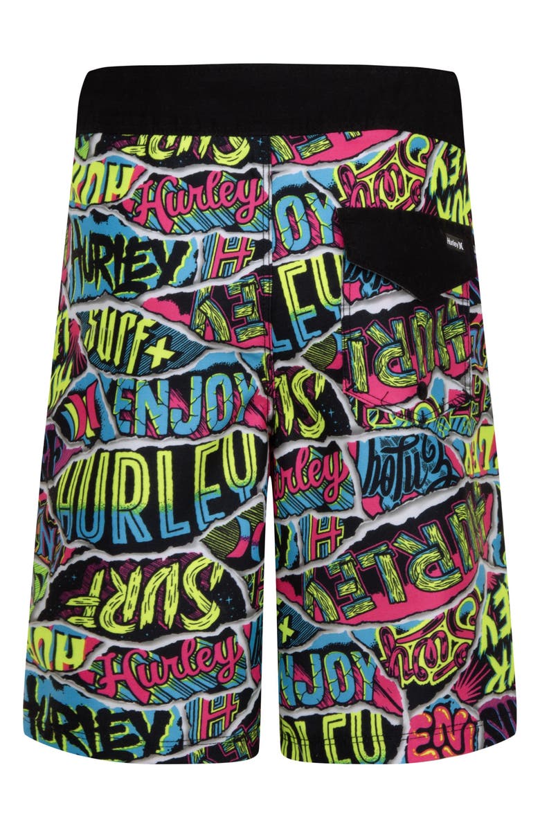 Hurley Kids' Ripped Sticker Swim Trunks, Alternate, color, 