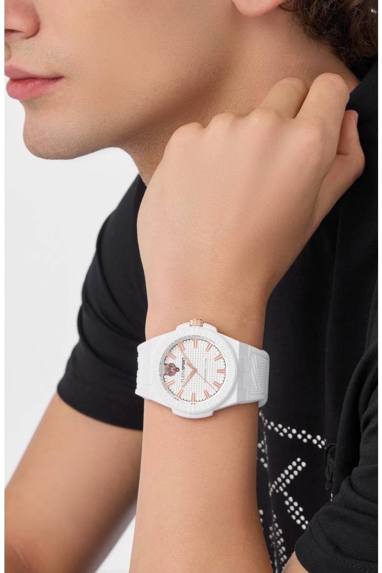 Laserstrike Nylon Strap Watch, 42mm, Alternate, color, WHITE