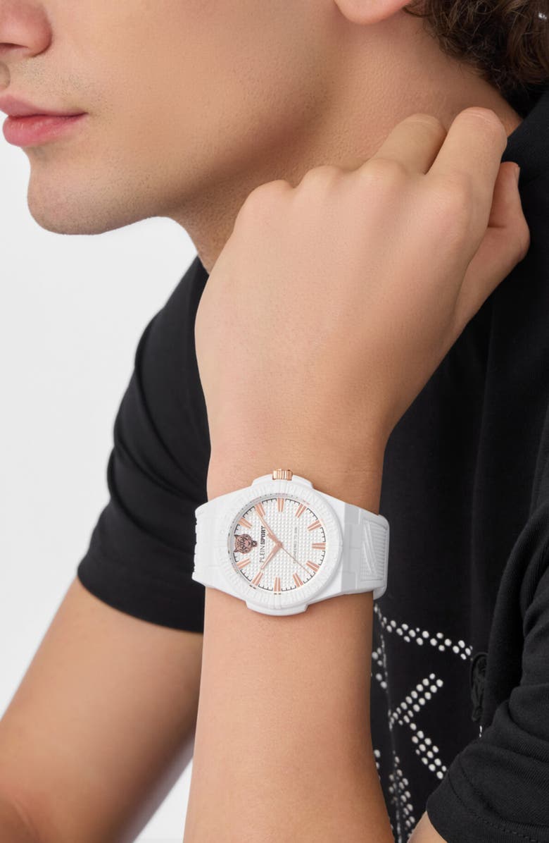 PLEIN SPORT Laserstrike Nylon Strap Watch, 42mm, Alternate, color, White