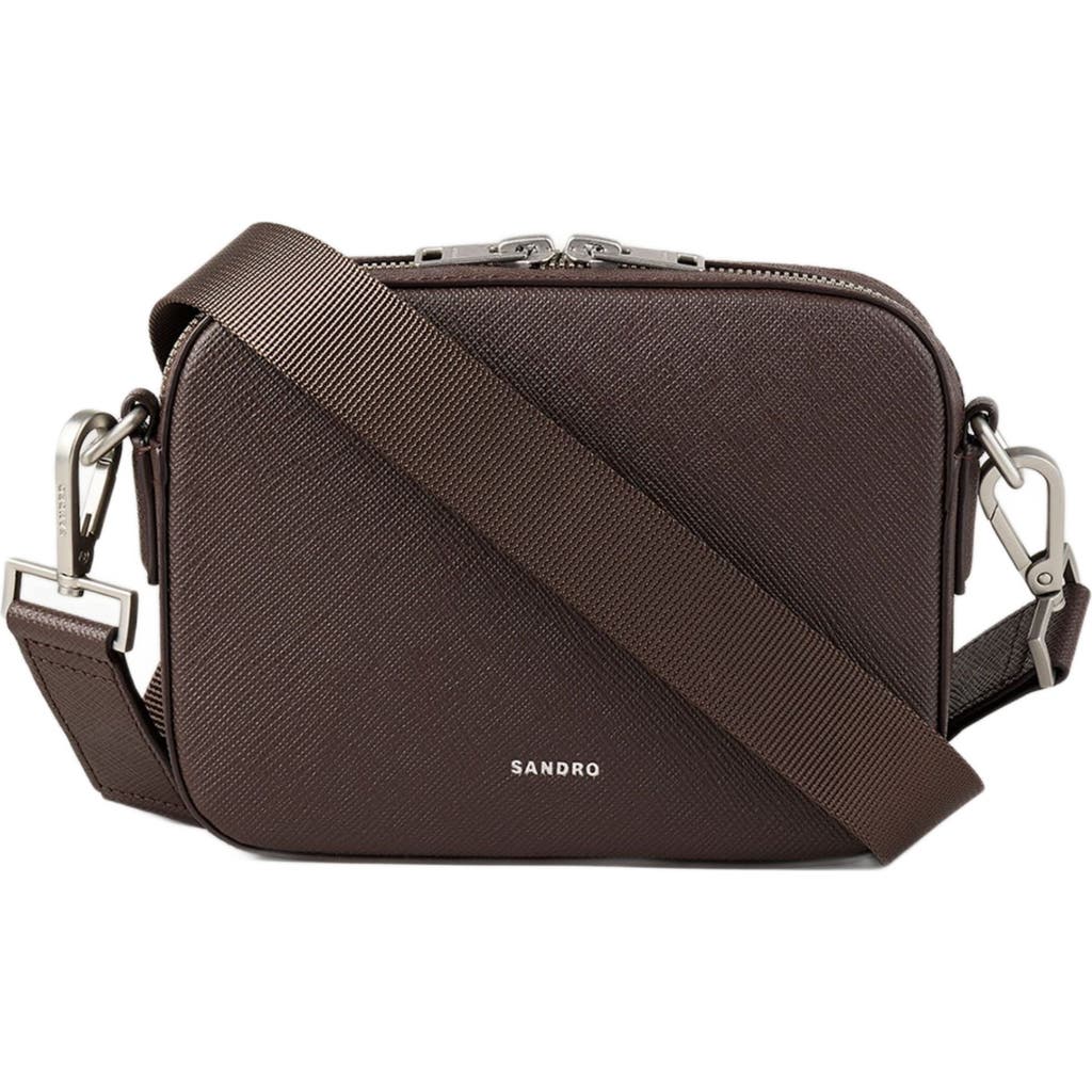 Sandro Small Synthetic Leather Bag In Chocolate