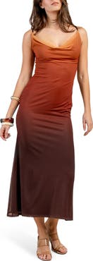 Collabo Mesh Cowl Neck Maxi Dress