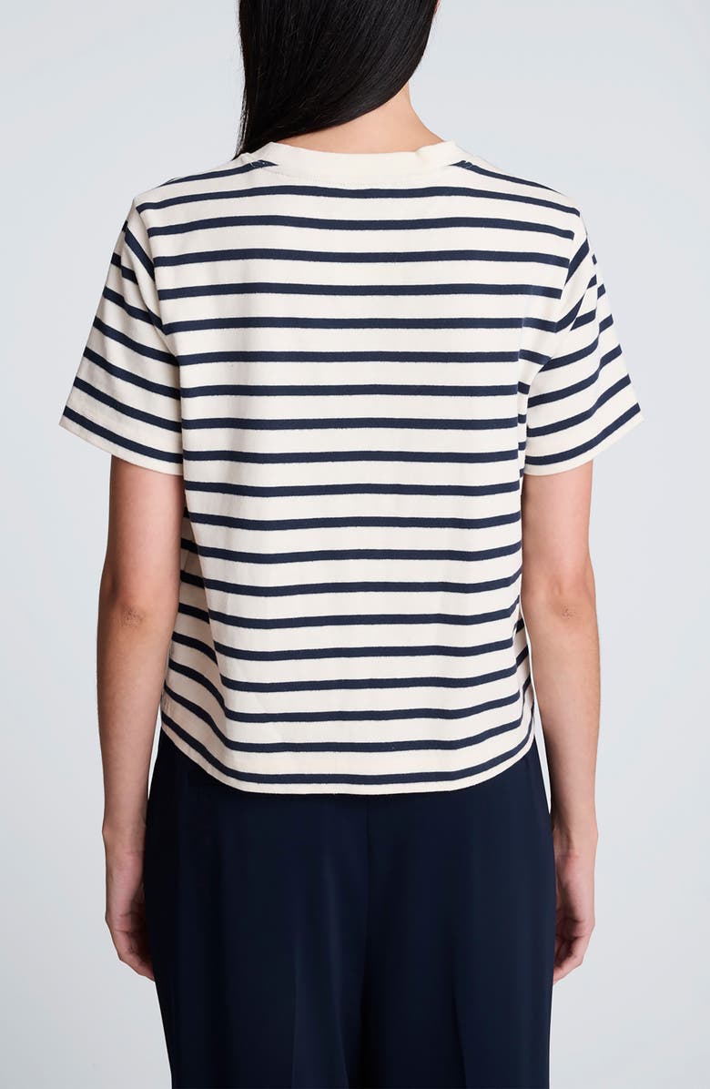 Kenneth Cole Stripe Boxy Cotton T-Shirt, Alternate, color, Oyster/ Dark Navy