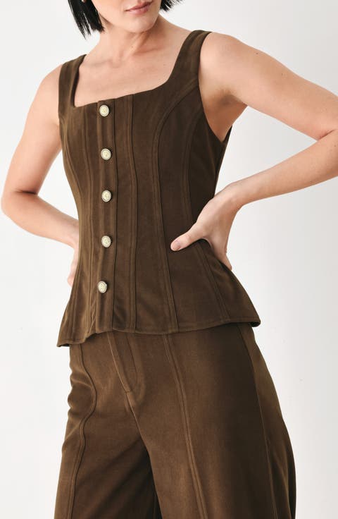 Crest Button Peplum Corset Top
