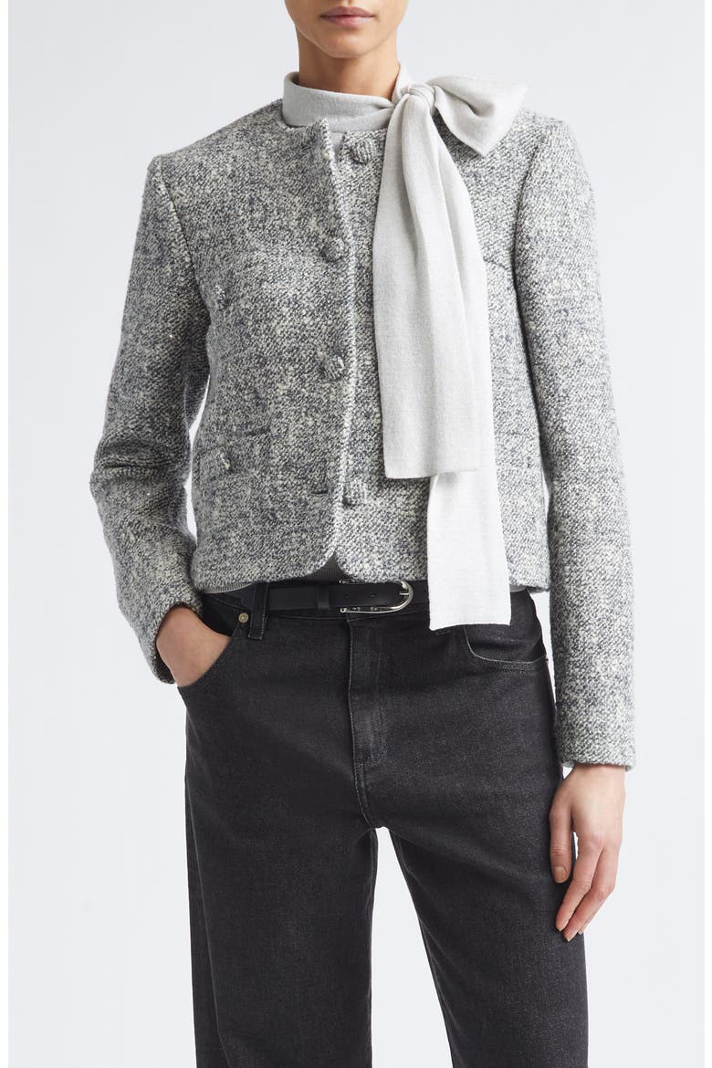Collarless Wool Blend Jacket, Main, color, 75 PEARL GRAY