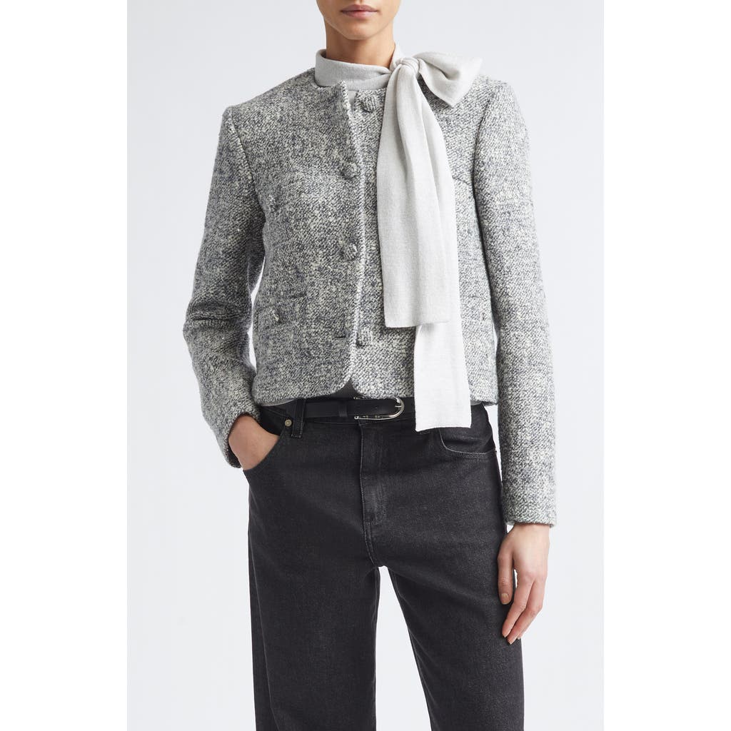 Eleventy Collarless Wool Blend Jacket In 75 Pearl Gray
