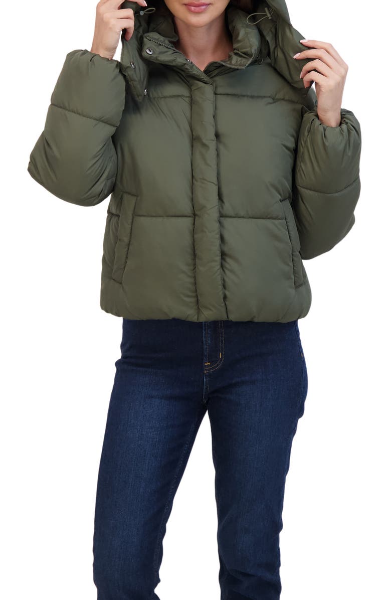 Sebby Short Hooded Puffer Jacket, Alternate, color, Olive