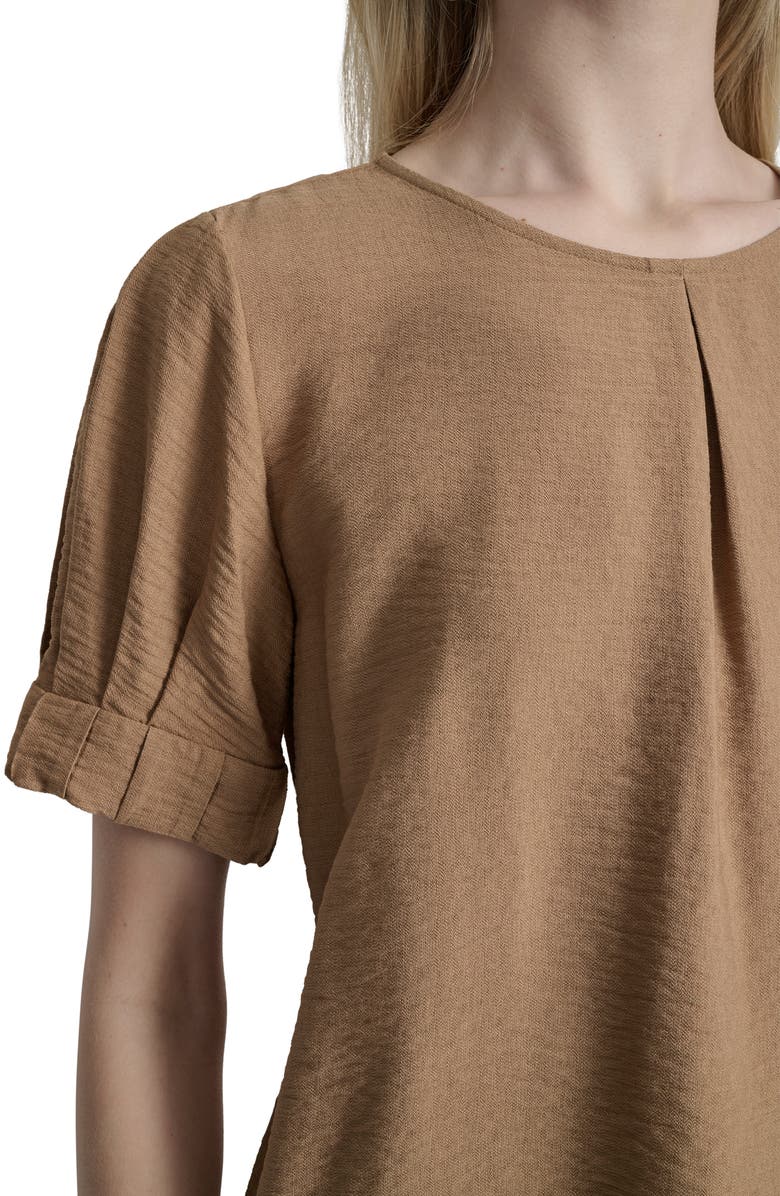 DKNY Crinkle Texture Short Sleeve Top, Alternate, color, Truffl