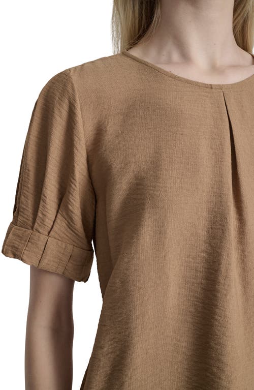 Dkny Crinkle Texture Short Sleeve Top In Brown