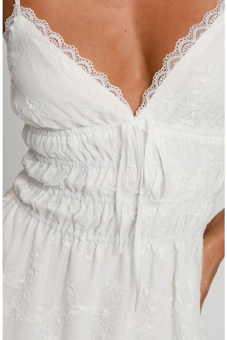 Stick Around Embroidered Shirred Mini Sundress, Alternate, color, WHITE