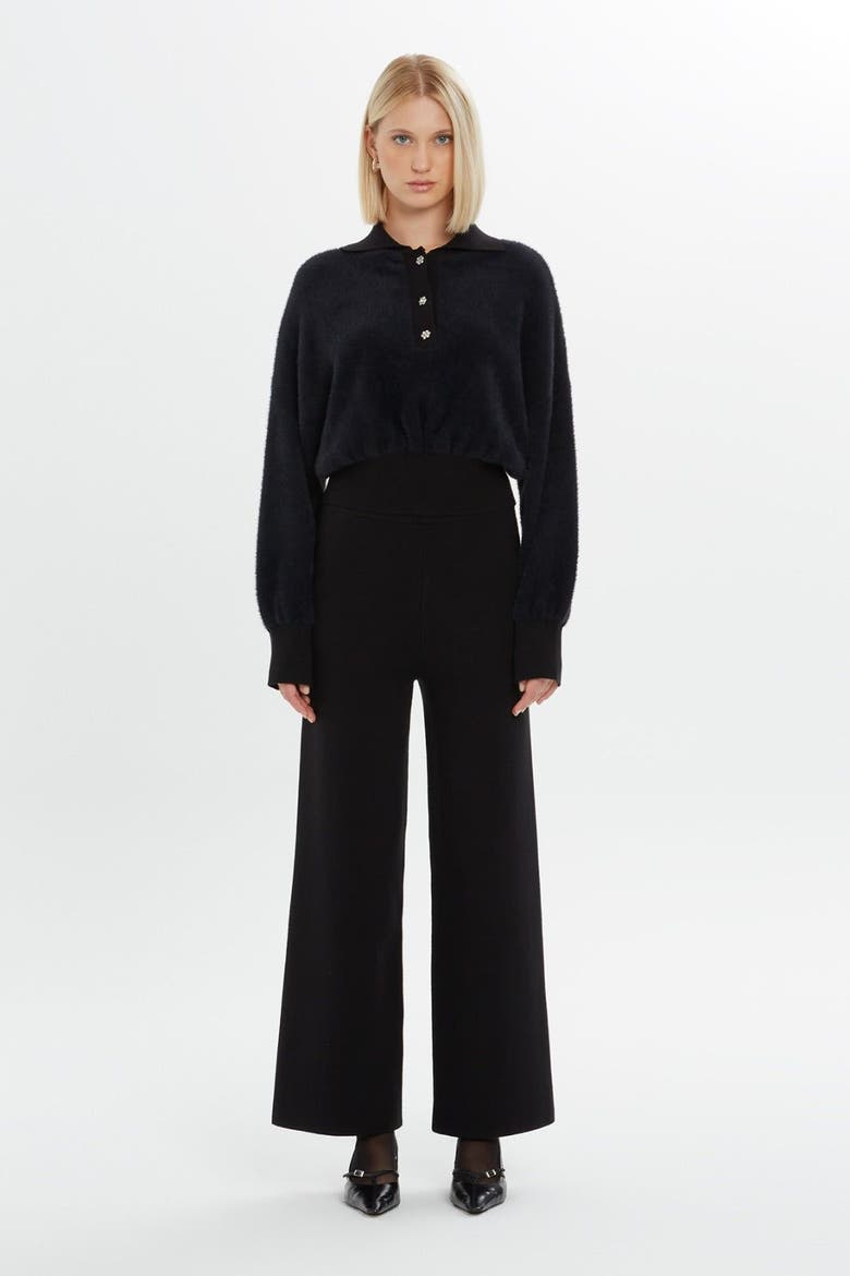 Shirt Collar Front Button Detail Black Blouse, Alternate, color, Black