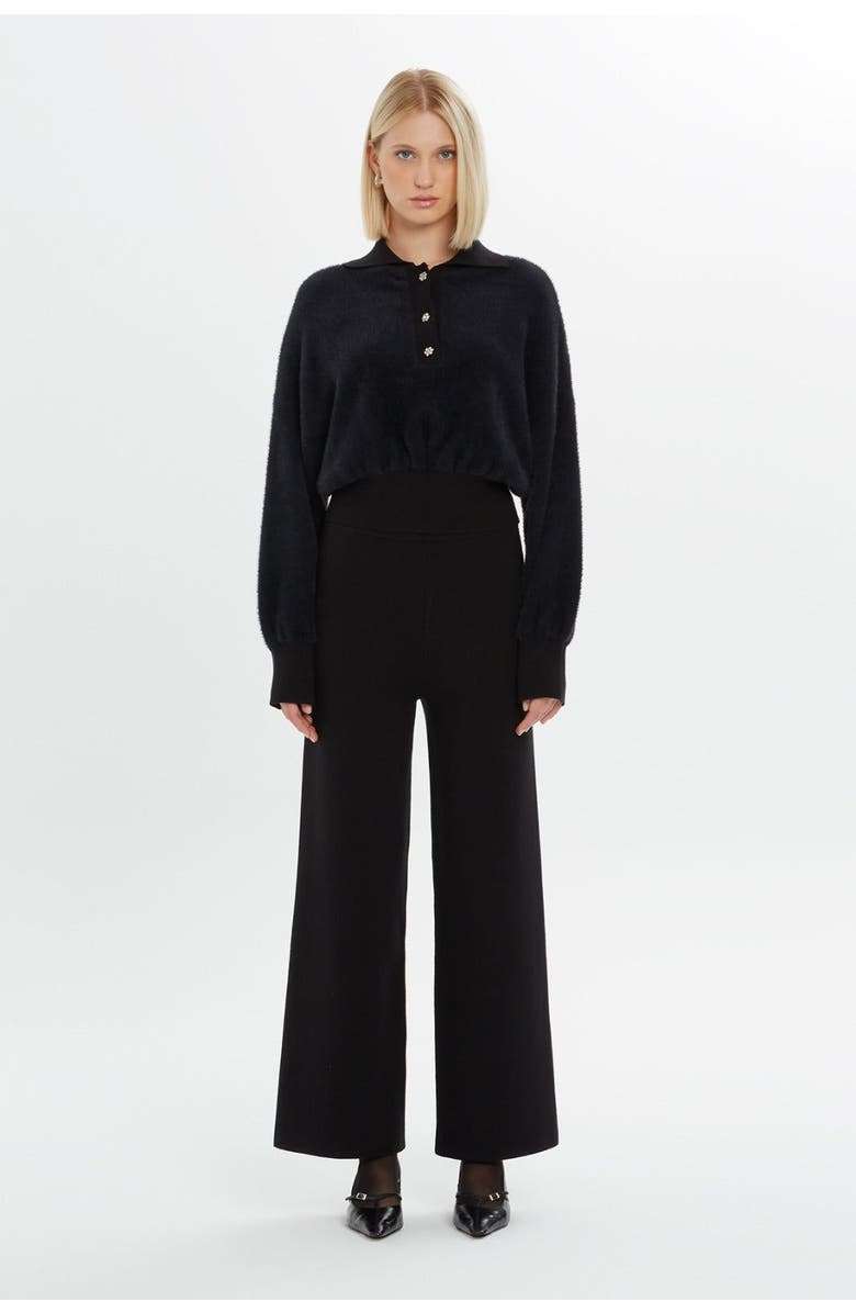 Gizia Shirt Collar Front Button Detail Black Blouse, Alternate, color, Black