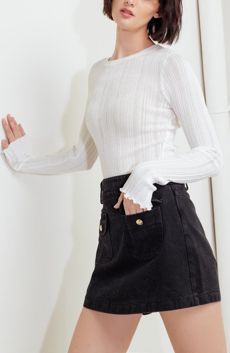 FREEMARKET Rib Long Sleeve Top, Alternate, color, White
