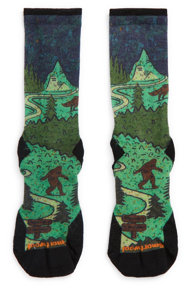 Trail Run Neature Print Targeted Cushioning Crew Socks, Main, color, TWILIGHT BLUE