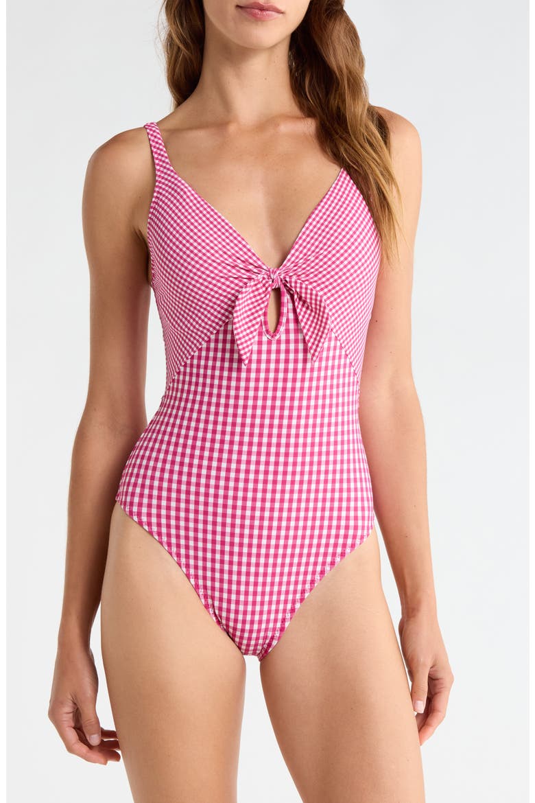 Brigitte Gingham One-Piece Swimsuit, Main, color, DRAGON/ FRUIT/ CREAM