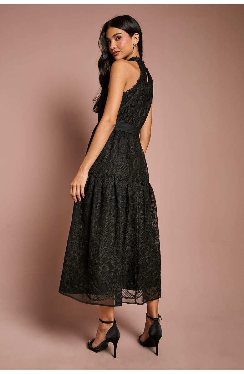 Coast Lace Organza Belted Halter Midi Dress, Alternate, color, Black