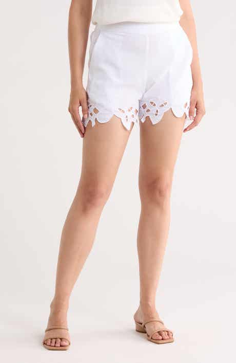 T Tahari Embroidered Hem Linen Blend Shorts