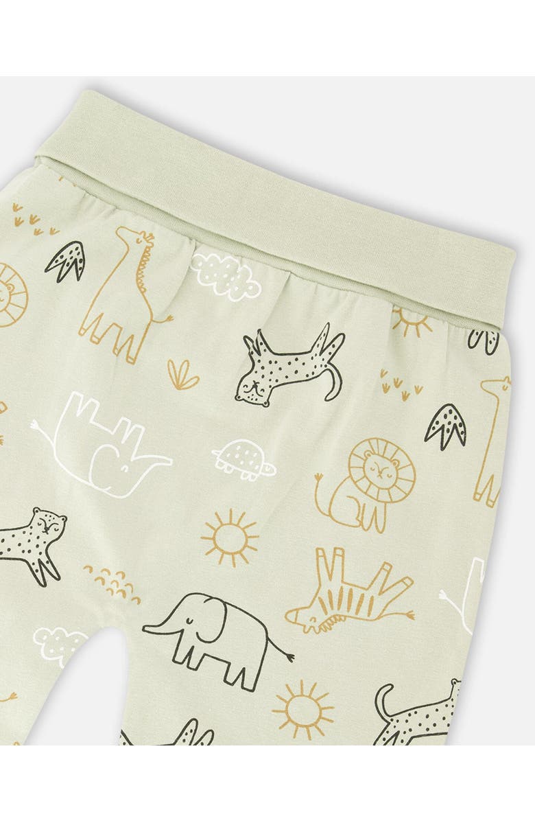 Deux par Deux Organic Cotton Jersey Animal Print Sweater and Pants Set, Alternate, color, Sage Green Animal Print