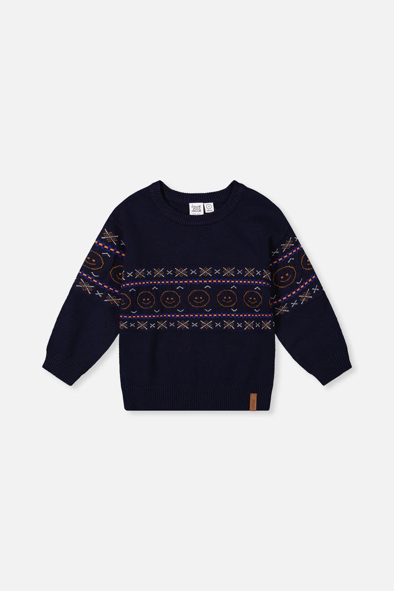 Jacquard Geometric Ribbed Cuffs Sweater, Main, color, Dark Blue