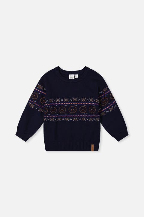 Jacquard Geometric Ribbed Cuffs Sweater