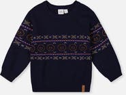 Deux par Deux Jacquard Geometric Ribbed Cuffs Sweater