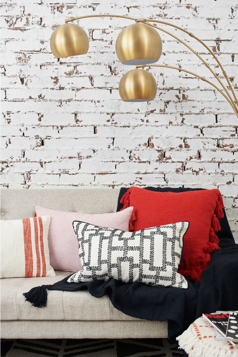 Crawford Geometric Art Deco Black & White Cotton Decor Throw Pillow, Alternate, color, Black