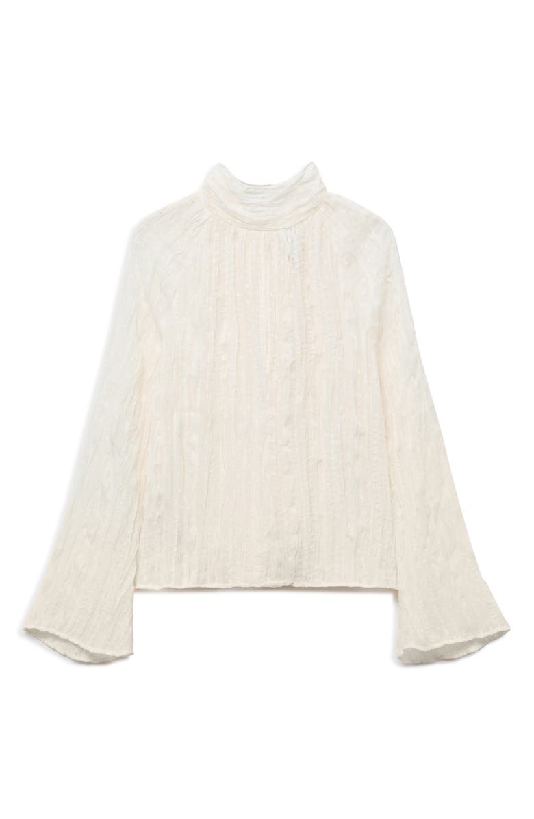 MANGO Textured Bow Bell Sleeve Top, Main, color, Off White