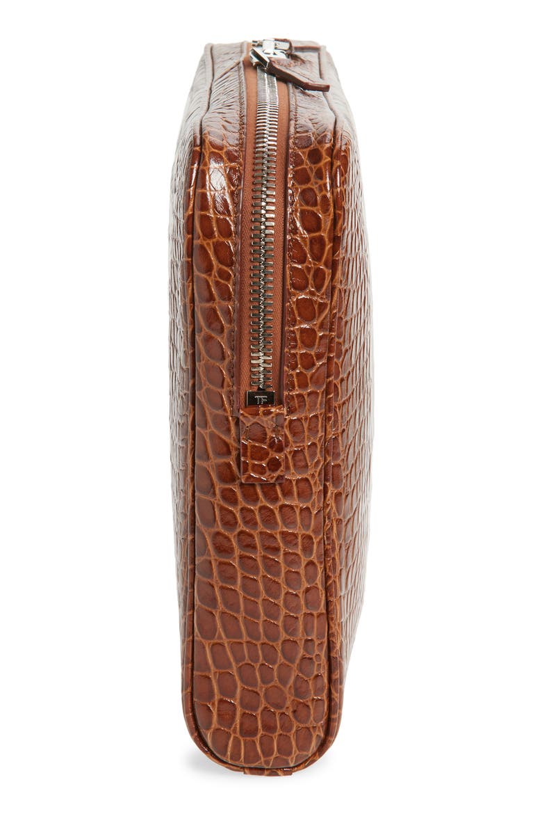 Croc Embossed Leather Laptop Case, Alternate, color, CARAMEL