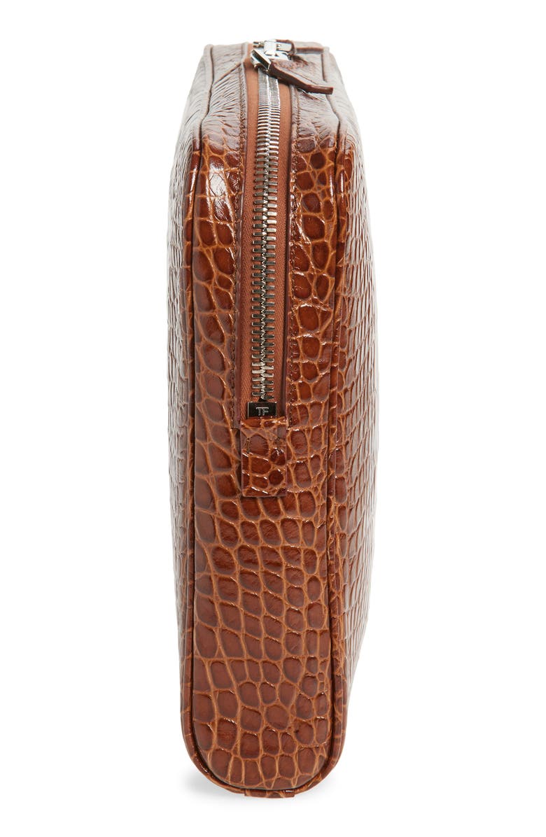 TOM FORD Croc Embossed Leather Laptop Case, Alternate, color, Caramel