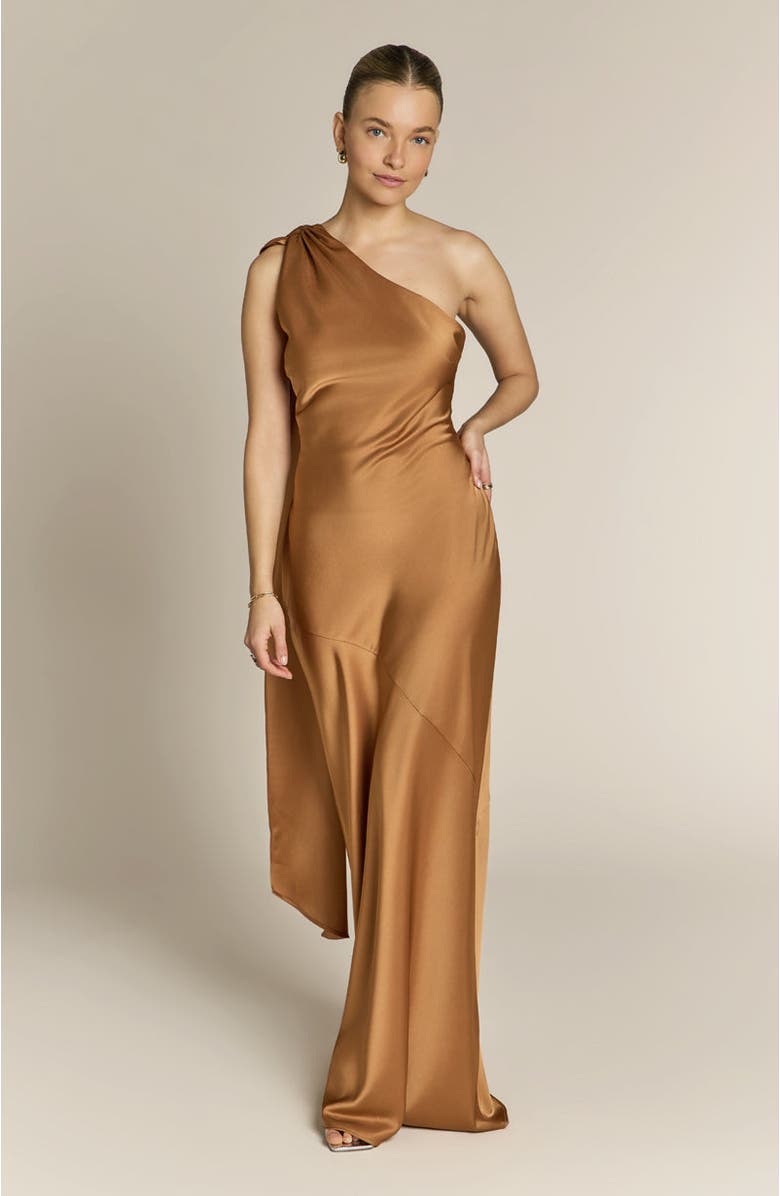 Rewritten Raye One Shoulder Dress, Alternate, color, Caramel