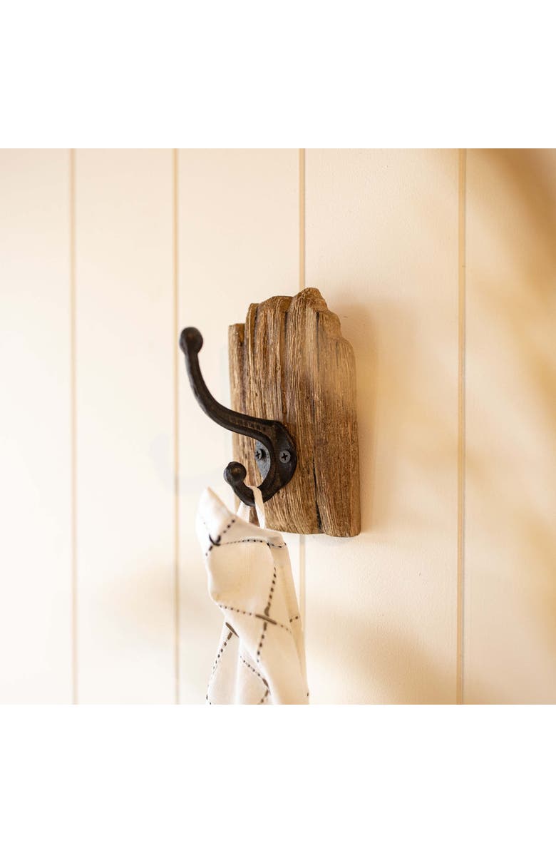 Foreside Home and Garden Rustic Wall Hook Natural Wood & Metal, Alternate, color, Brown