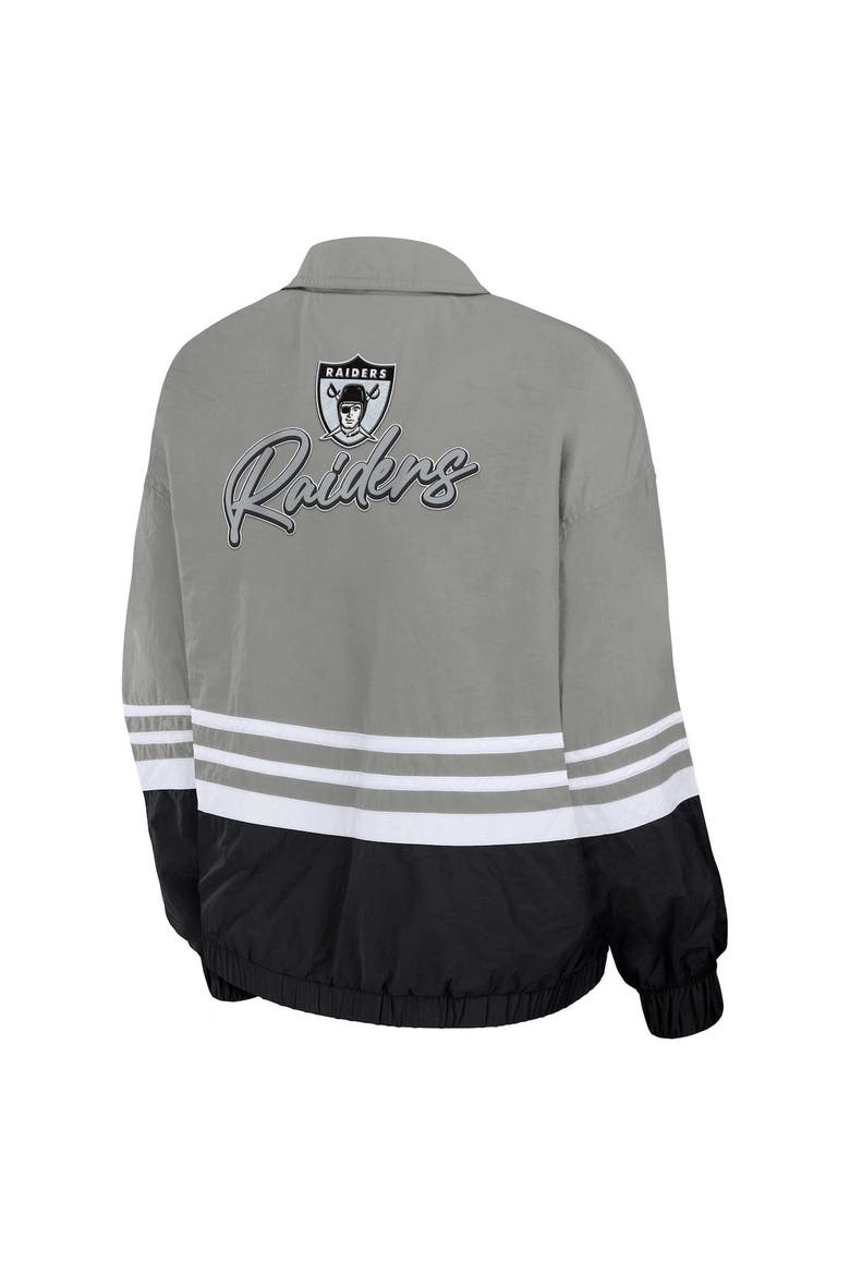 Women's WEAR by Erin Andrews Silver Las Vegas Raiders Vintage Throwback Windbreaker Full-Zip Jacket, Alternate, color, Silver