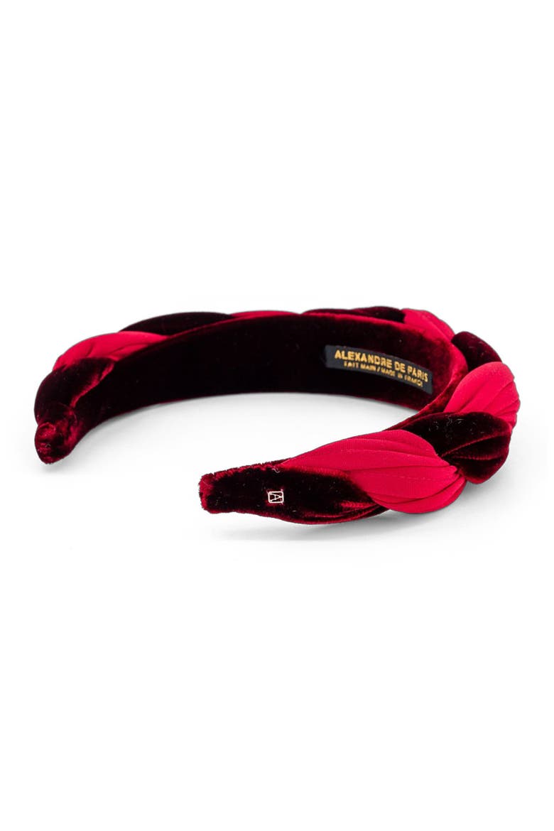 Olympe Velvet Braided Headband, Alternate, color, Burgundy