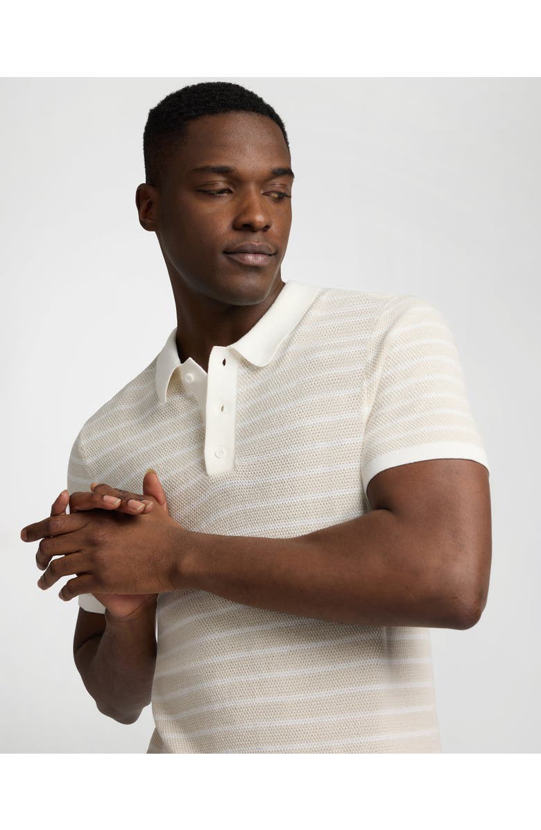 Onia Cotton Textured Knit Polo Tee, Alternate, color, Stone/Egret
