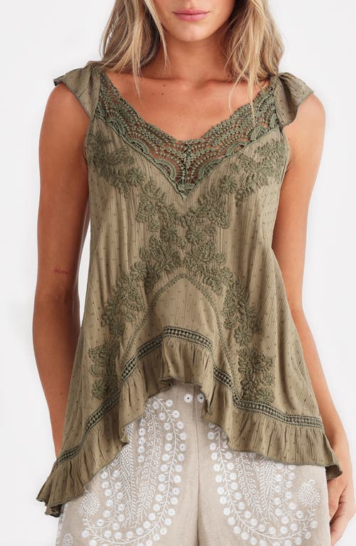 Talisman The Label Exhale Embroidered Camisole In Olive Dobby
