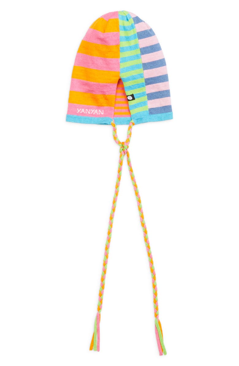 YanYan Patchwork Stripe Linen Blend Beanie, Alternate, color, Candy/ Orange Multi
