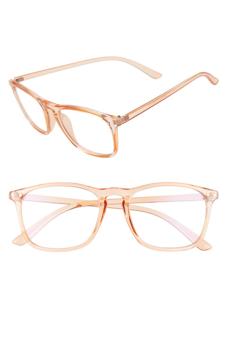 52mm Blue Light Blocking Square Glasses, Main, color, NUDE