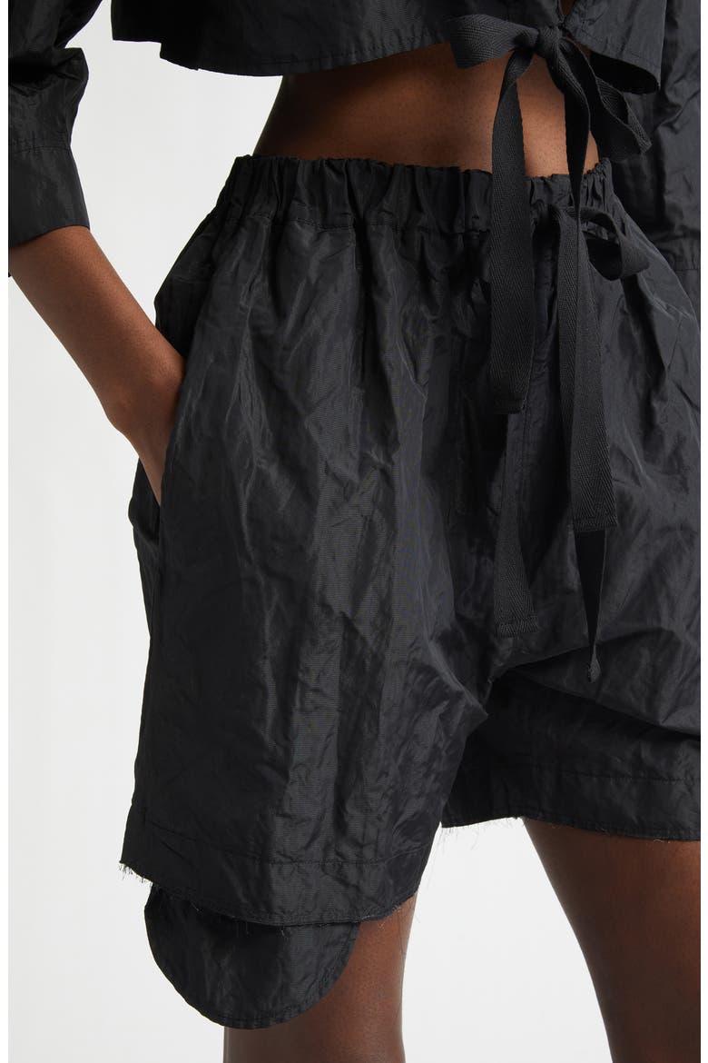 Gigi Raw Edge Crinkled Metallic Satin Shorts, Alternate, color, BLACK