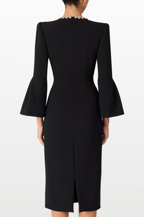 Jenny Packham Margoni Bell-sleeve Embellished Midi Dress In Black