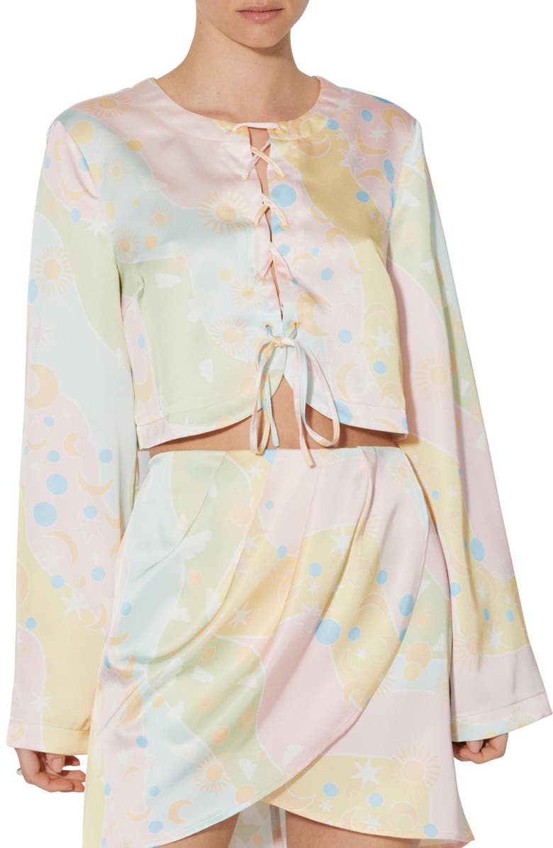 SOMETHING NEW Claudia Celestial Print Long Sleeve Crop Top, Main, color, 