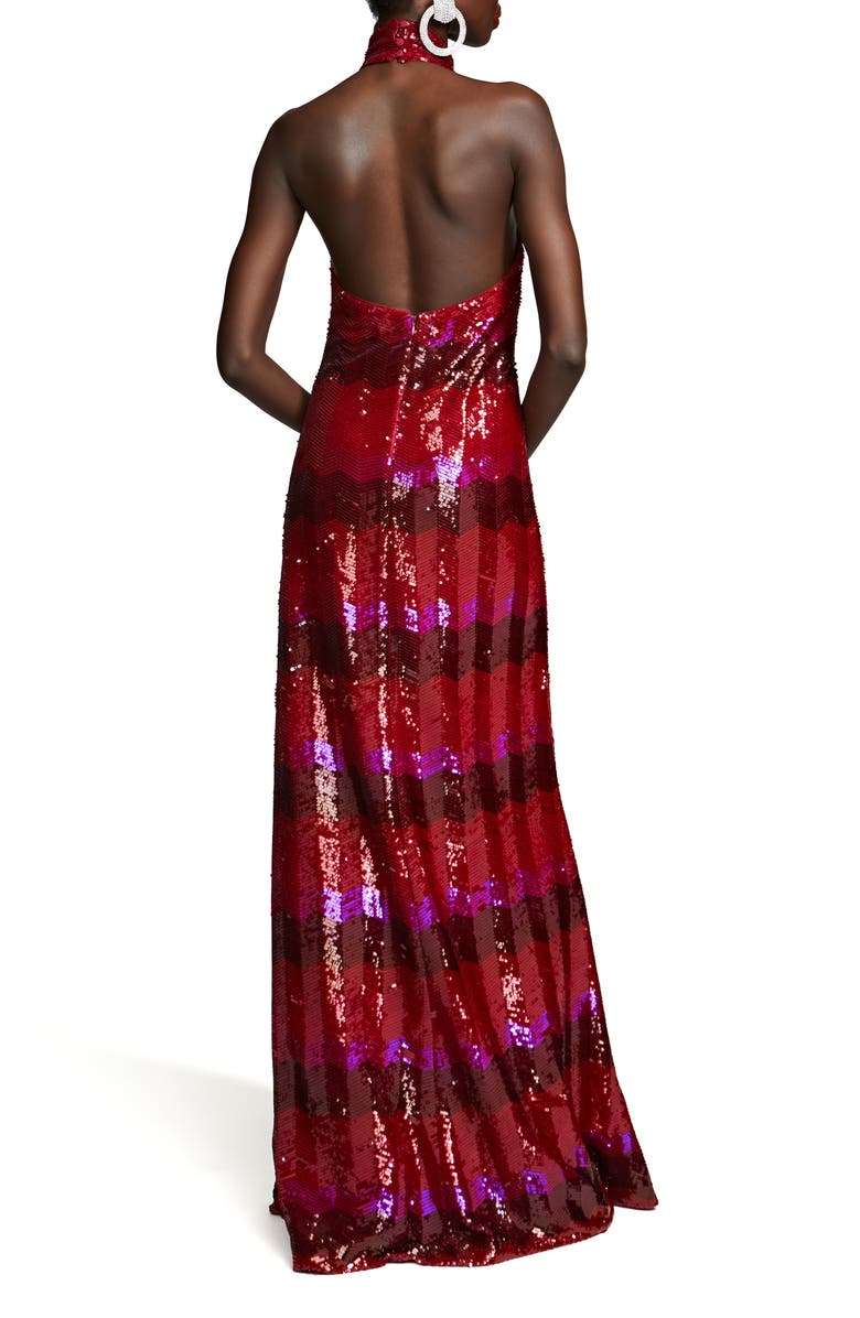 HALSTON Eira Sequin Chevron Halter Neck Gown, Alternate, color, 