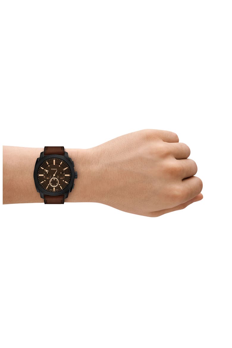 Machine Chronograph Leather Strap Watch, 44mm, Alternate, color, BROWN SMOKE